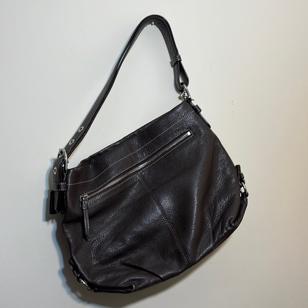 COACH Brown Pebbled Leather Hobo Shoulder Bag